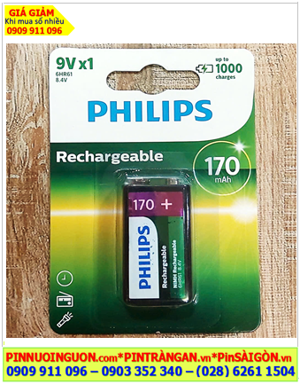Philips 9VB1A17/97; Pin sạc 9v Philips 9VB1A17/97 6HR61 (170mAh) chính hãng /Loại vỉ 1viên